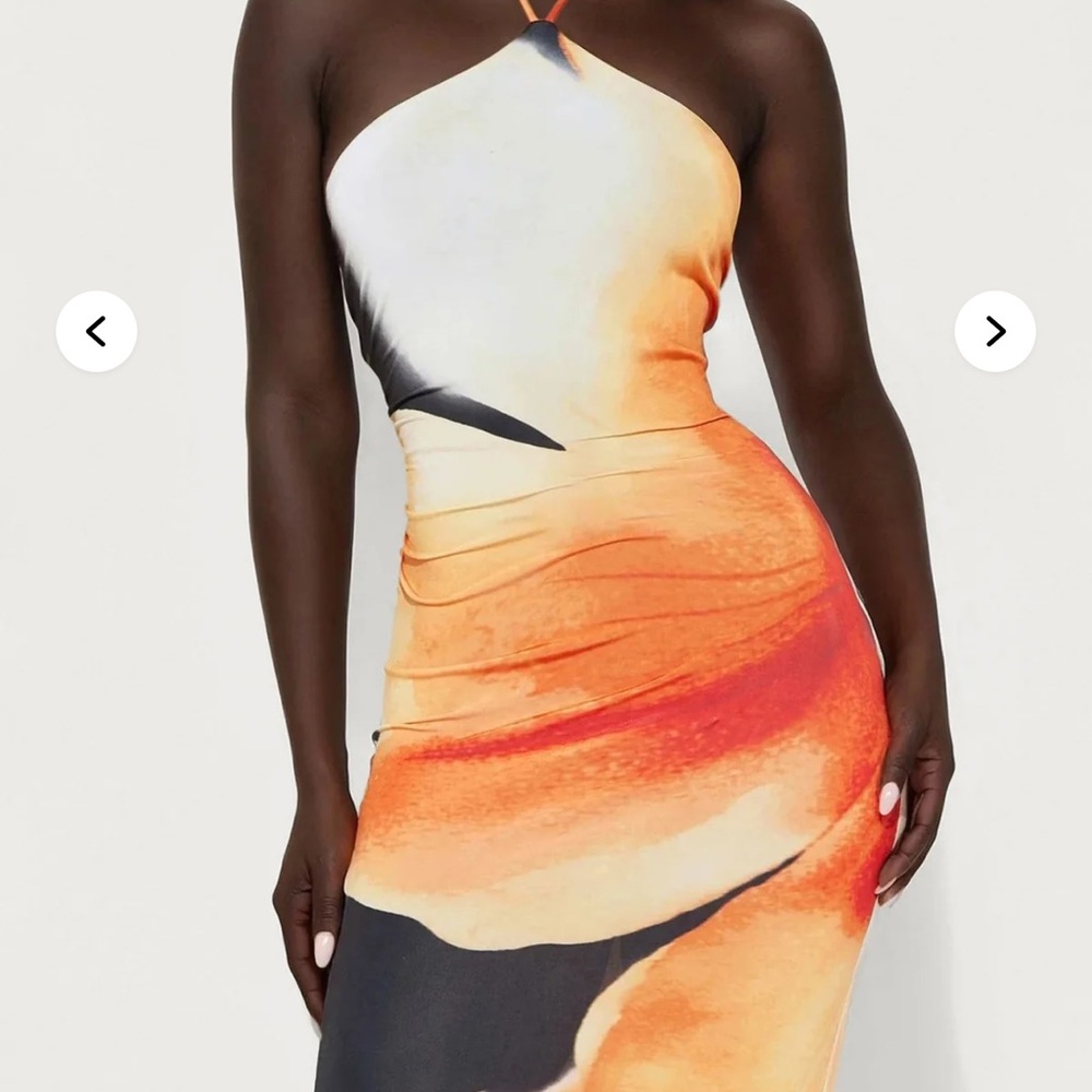 Fashion Nova Strapless Orange and Black Dress